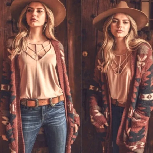 Last 1 S New Oversized Super Soft Cozy Aztec Southwest Bohemian Sweater Cardigan - Picture 4 of 9